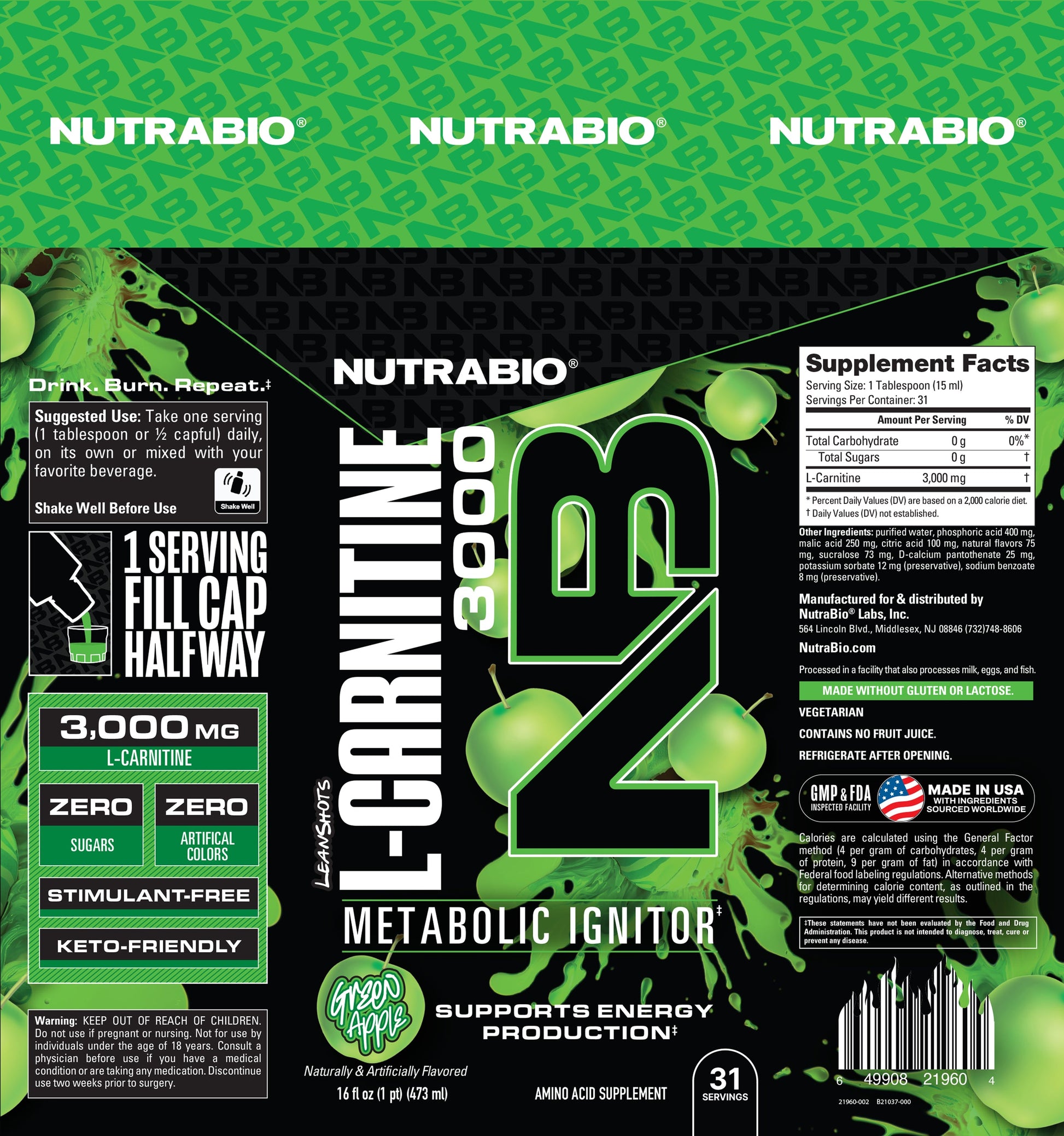 NutraBio LeanShots Green Apple Label