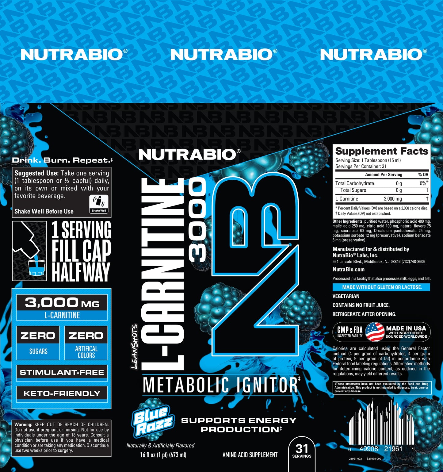 NutraBio LeanShots Blue Razz Label