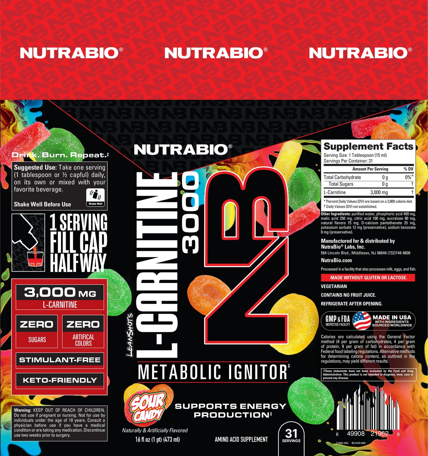 NutraBio LeanShots Sour Candy Label