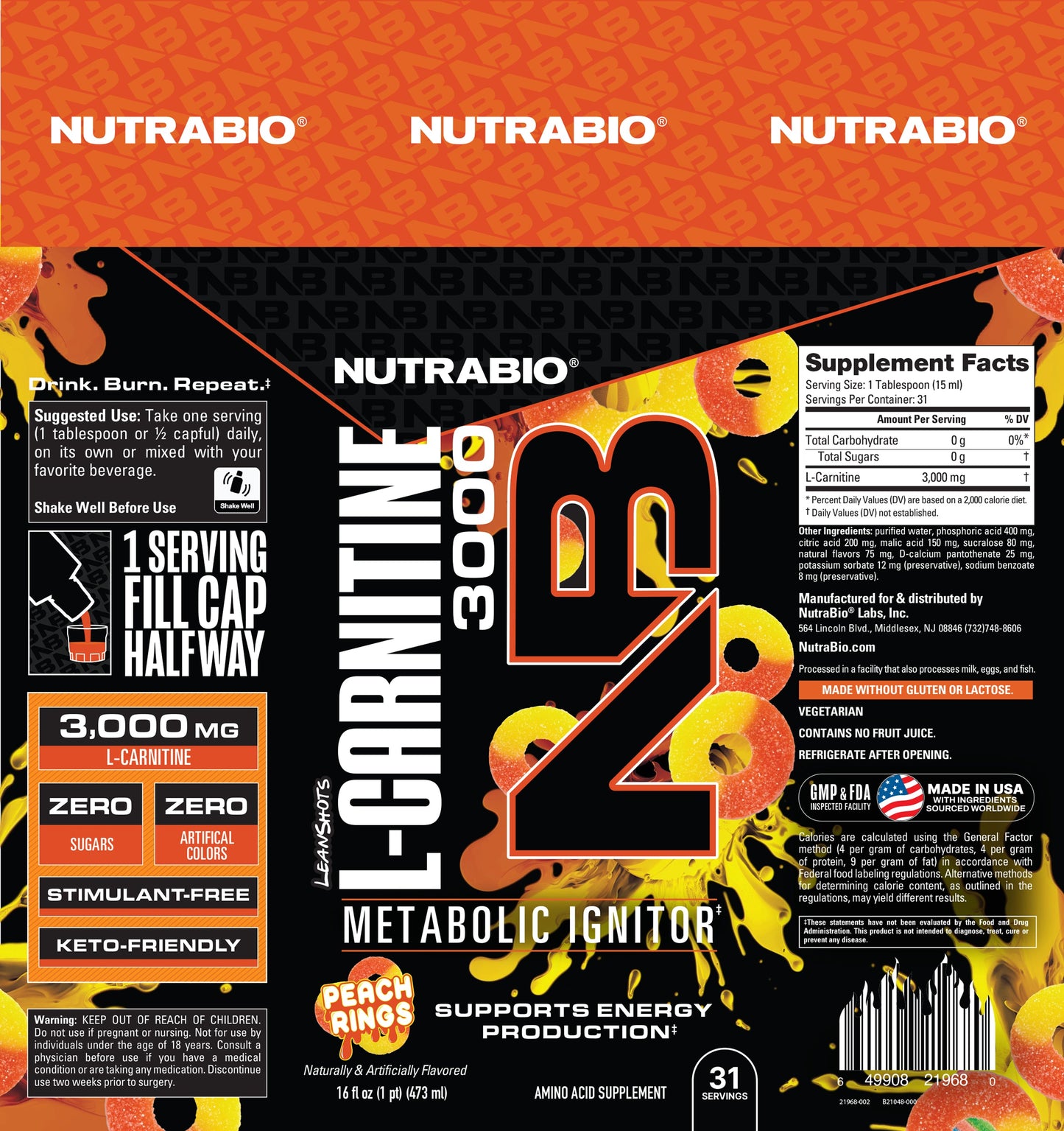 NutraBio LeanShots Peach Rings Label