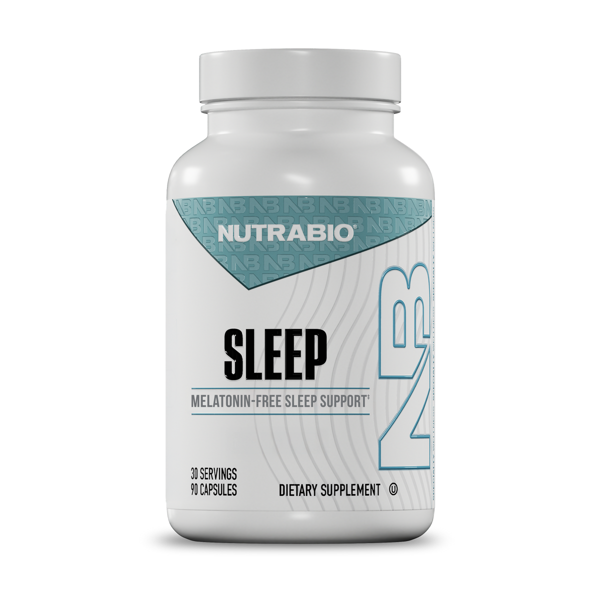 White bottle of Sleep - 90 Servings, a melatonin-free sleep aid with 30 servings and 90 capsules.