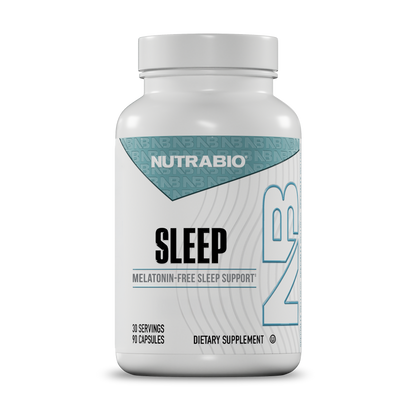 White bottle of Sleep - 90 Servings, a melatonin-free sleep aid with 30 servings and 90 capsules.