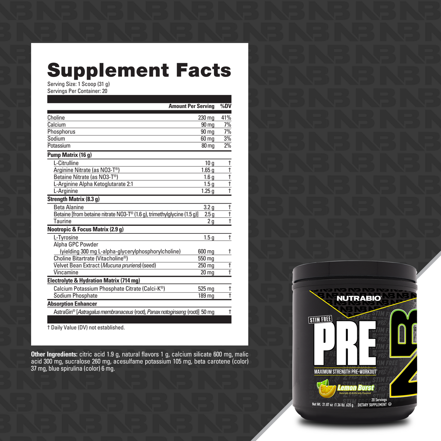 Pre Workout Stim Free Supplement Facts Panel