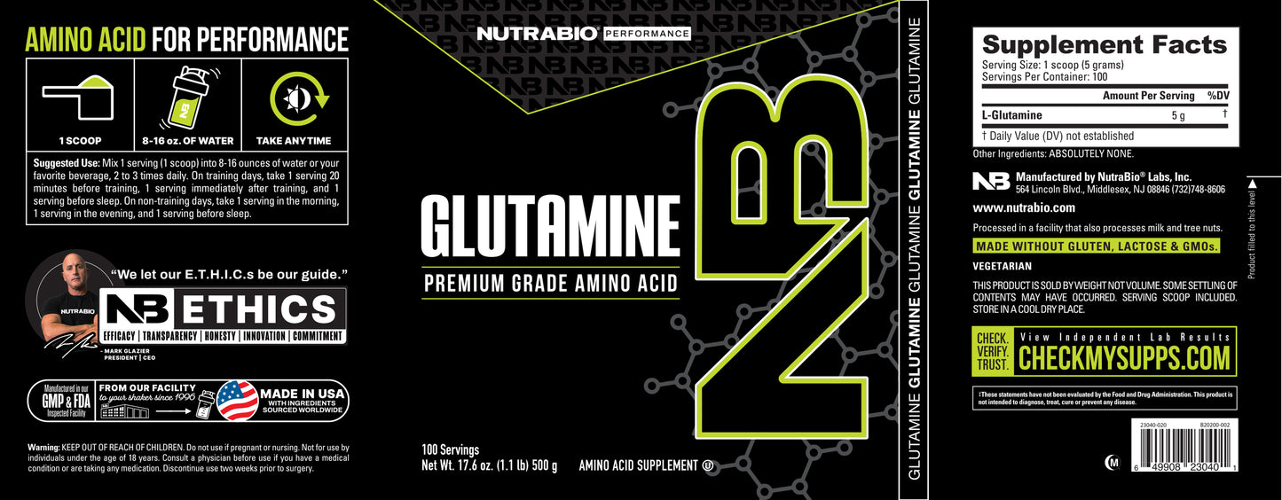 NutraBio L-Glutamine Powder 100 Servings