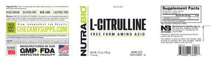 NutraBio L-Citrulline Powder 150 Grams