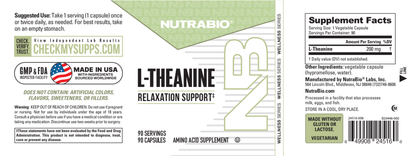 NutraBio L-Theanine 200mg Capsules 90 Servings