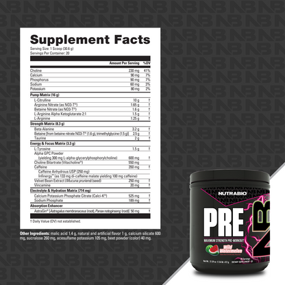 PRE Workout Supplement Facts Panel