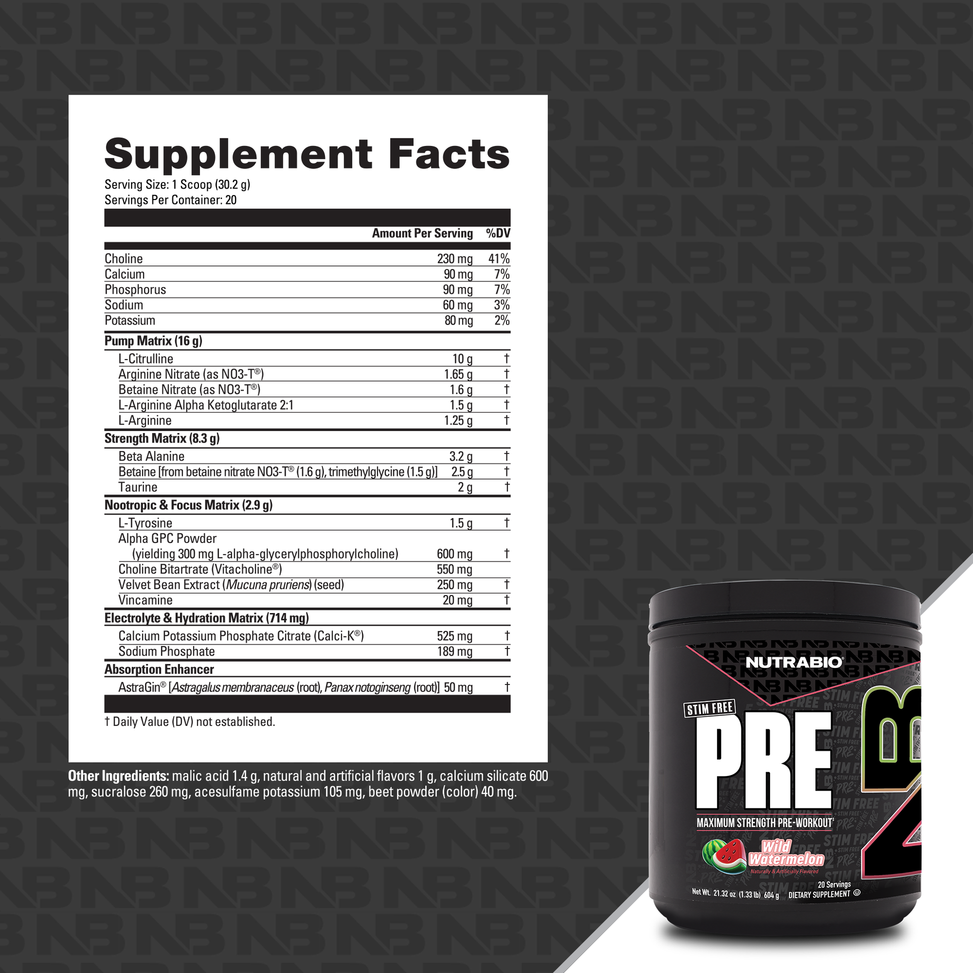 Pre Workout Stim Free Supplement Facts Panel