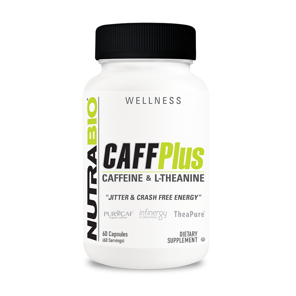 CaffPlus energy & focus supplement capsules, bottle, front view, image 1 of 5.