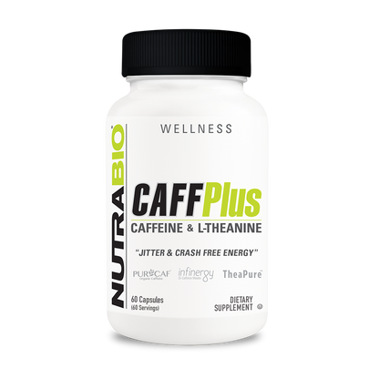 CaffPlus energy & focus supplement capsules, bottle, front view, image 1 of 5.