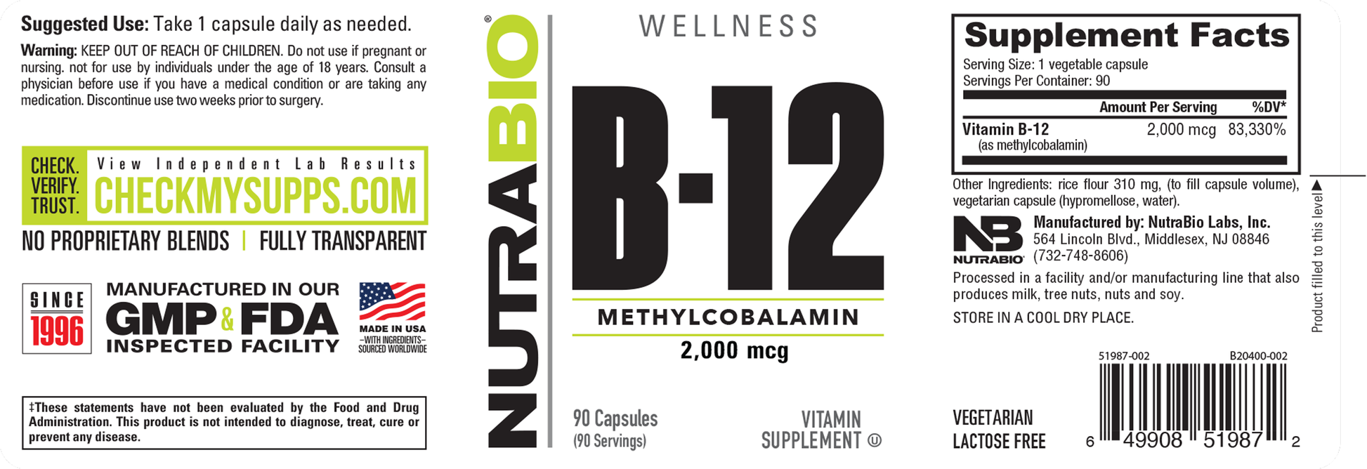 Methyl B12 2000mcg supplement capsules, bottle shot, image 3 of 5. Promotes energy and nerve health.