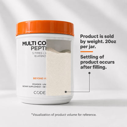 Multi Collagen Peptides Powder for Healthy Skin & Hair, last image, product in a clear glass container.