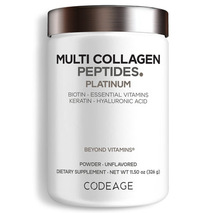 Multi Collagen Peptides Powder, hydrolyzed for skin, hair, nails, and joints. Premium supplement, front view.