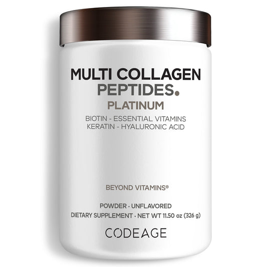 Multi Collagen Peptides Powder, hydrolyzed for skin, hair, nails, and joints. Premium supplement, front view.