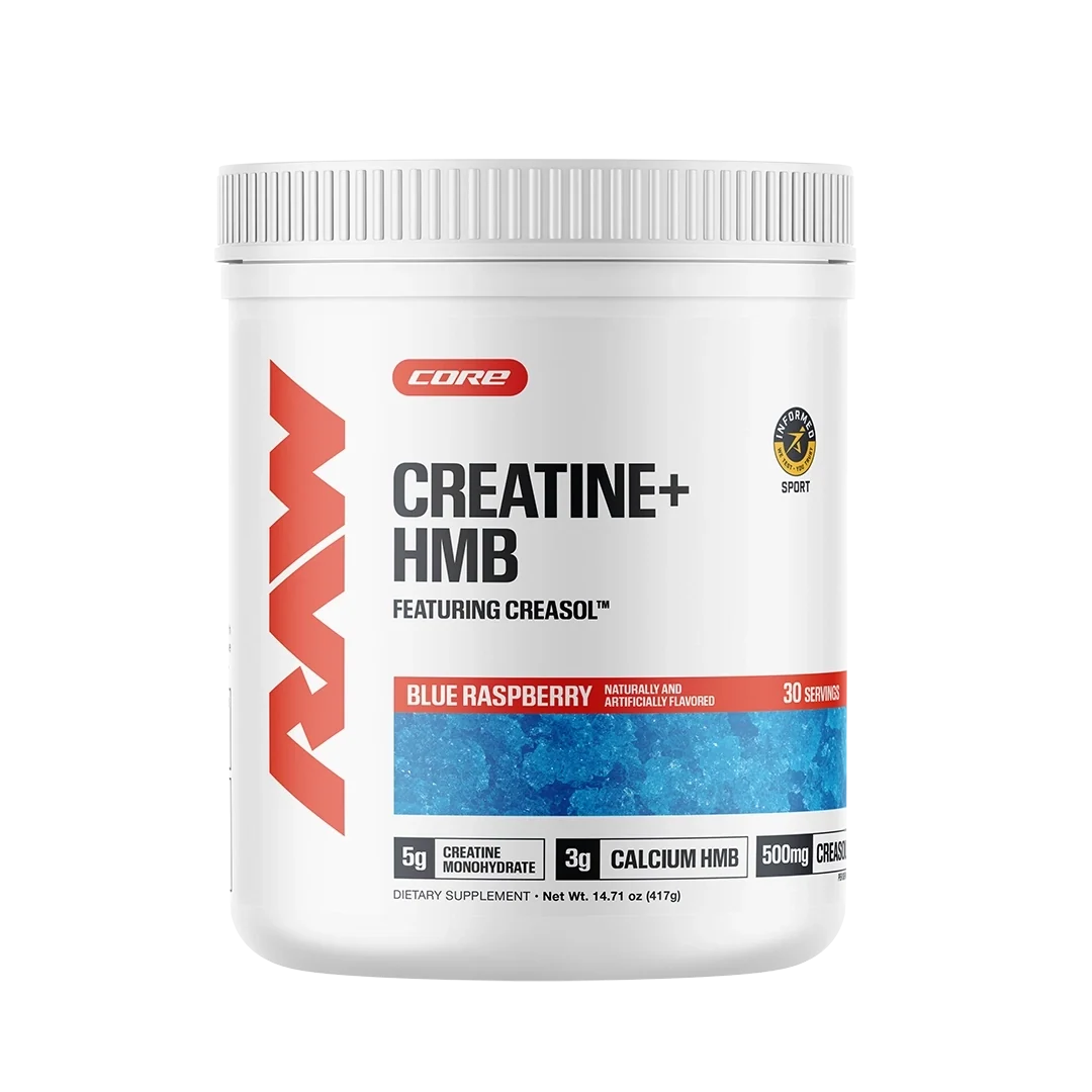 Creatine + HMB supplement for muscle growth and strength, bottle front view.