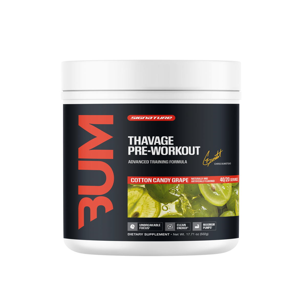 Thavage Pre-Workout supplement bottle, 35 of 35. Maximize focus, pump, and performance.