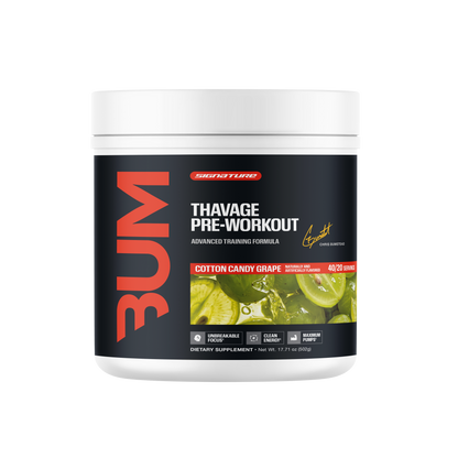 Thavage Pre-Workout supplement bottle, 35 of 35. Maximize focus, pump, and performance.