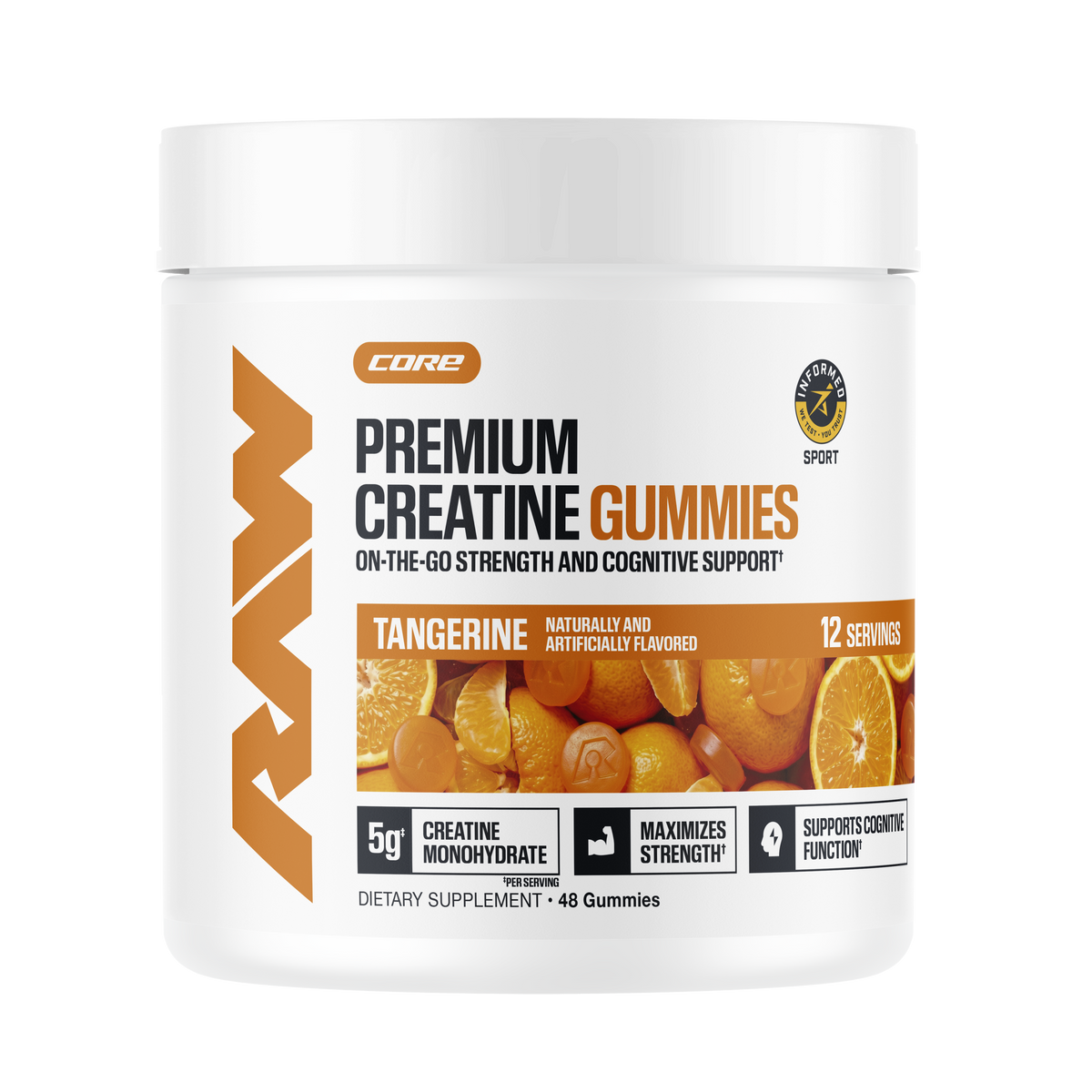 Creatine Monohydrate Gummies, bottle and gummies, for muscle growth and strength. Image 4 of 6.