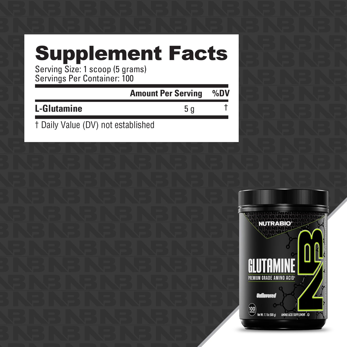 NutraBio L-Glutamine Powder 100 Servings